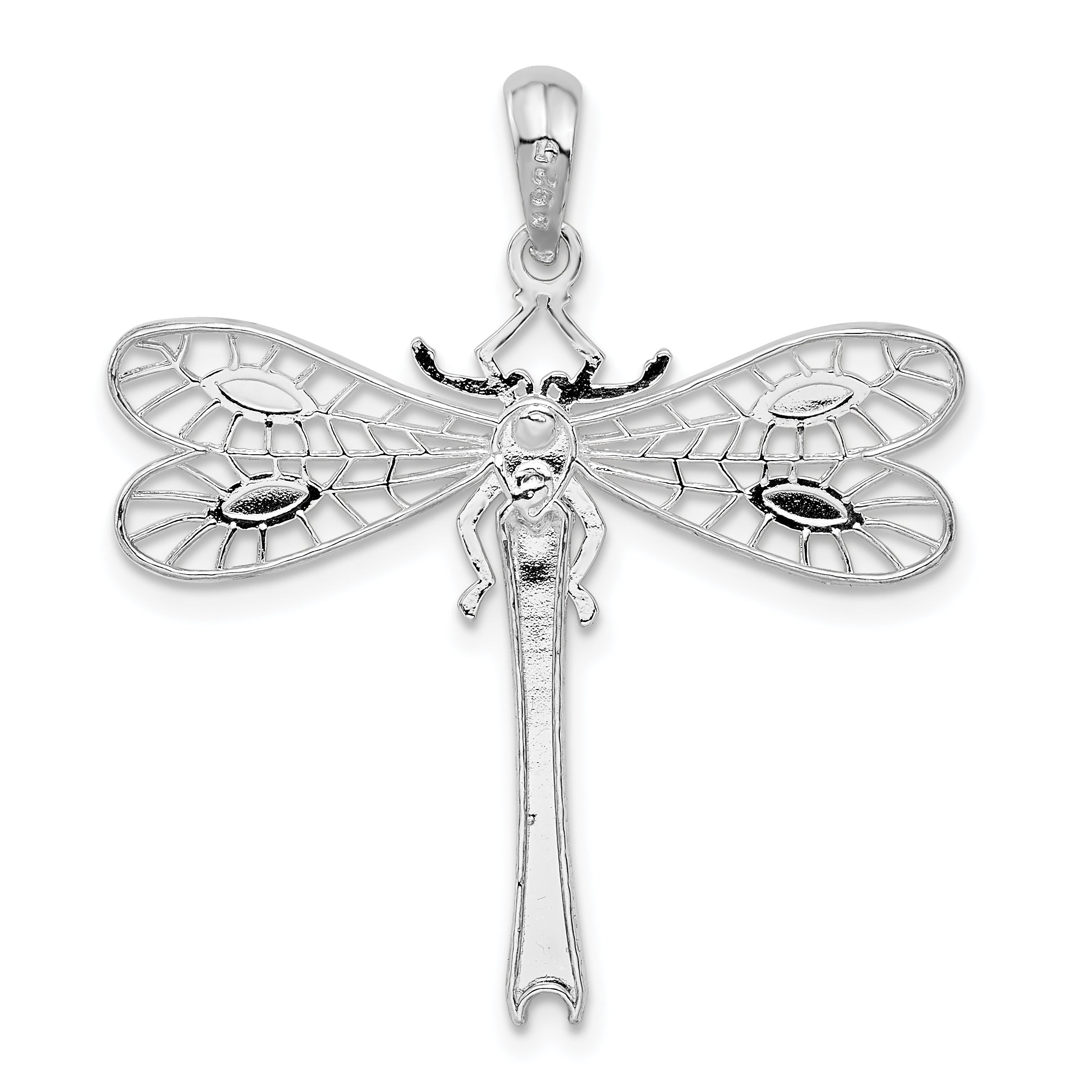 De-Ani Sterling Silver Rhodium-Plated Polished Cut-Out Dragonfly Pendant