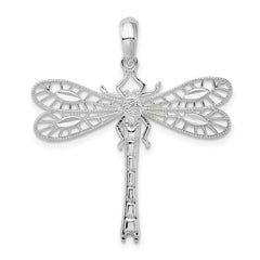 De-Ani Sterling Silver Rhodium-Plated Polished Cut-Out Dragonfly Pendant