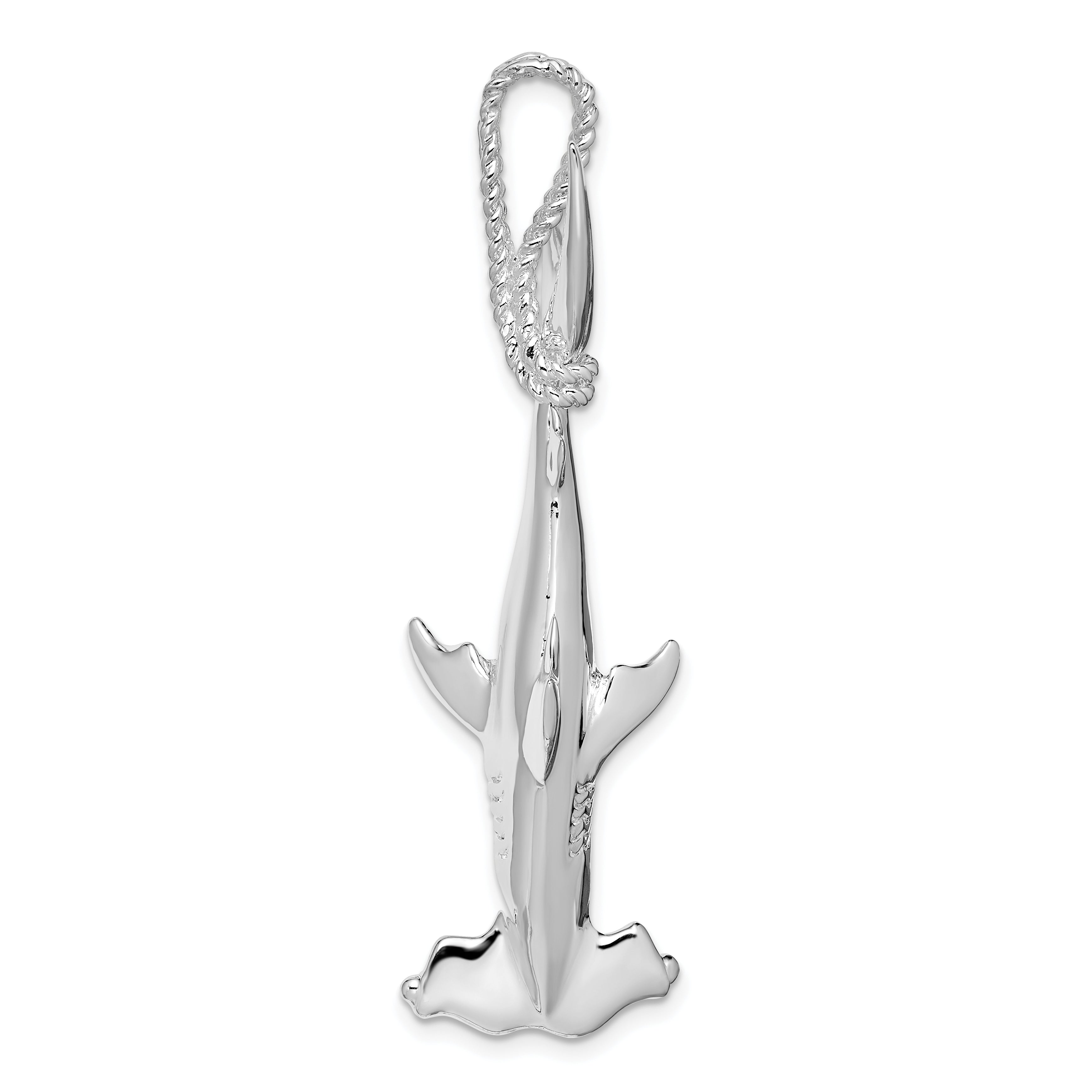 De-Ani Sterling Silver Rhod-plated Polished 3D Hammerhead Shark Pendant