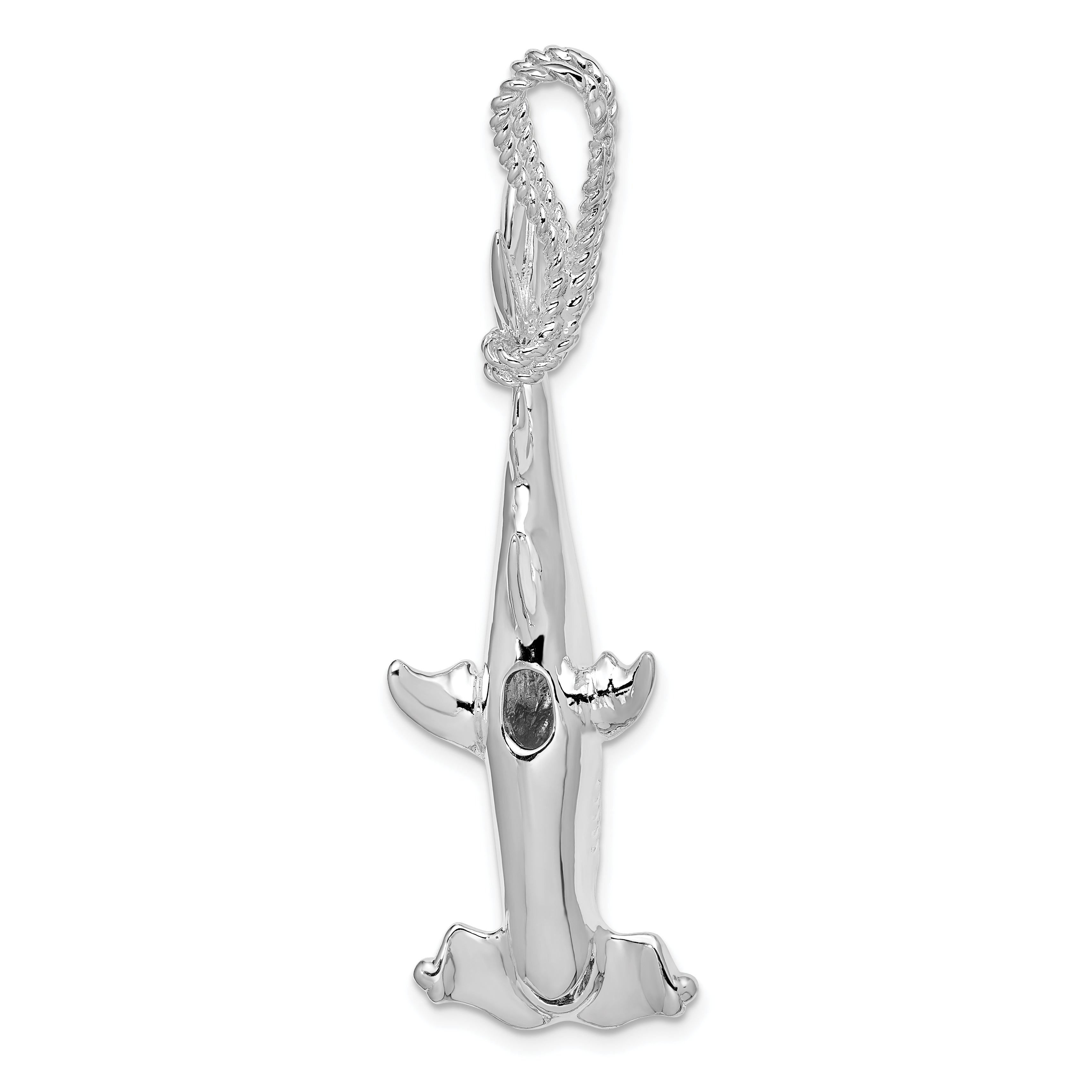 De-Ani Sterling Silver Rhod-plated Polished 3D Hammerhead Shark Pendant