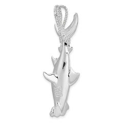 De-Ani Sterling Silver Rhod-plated Polished 3D Hammerhead Shark Pendant