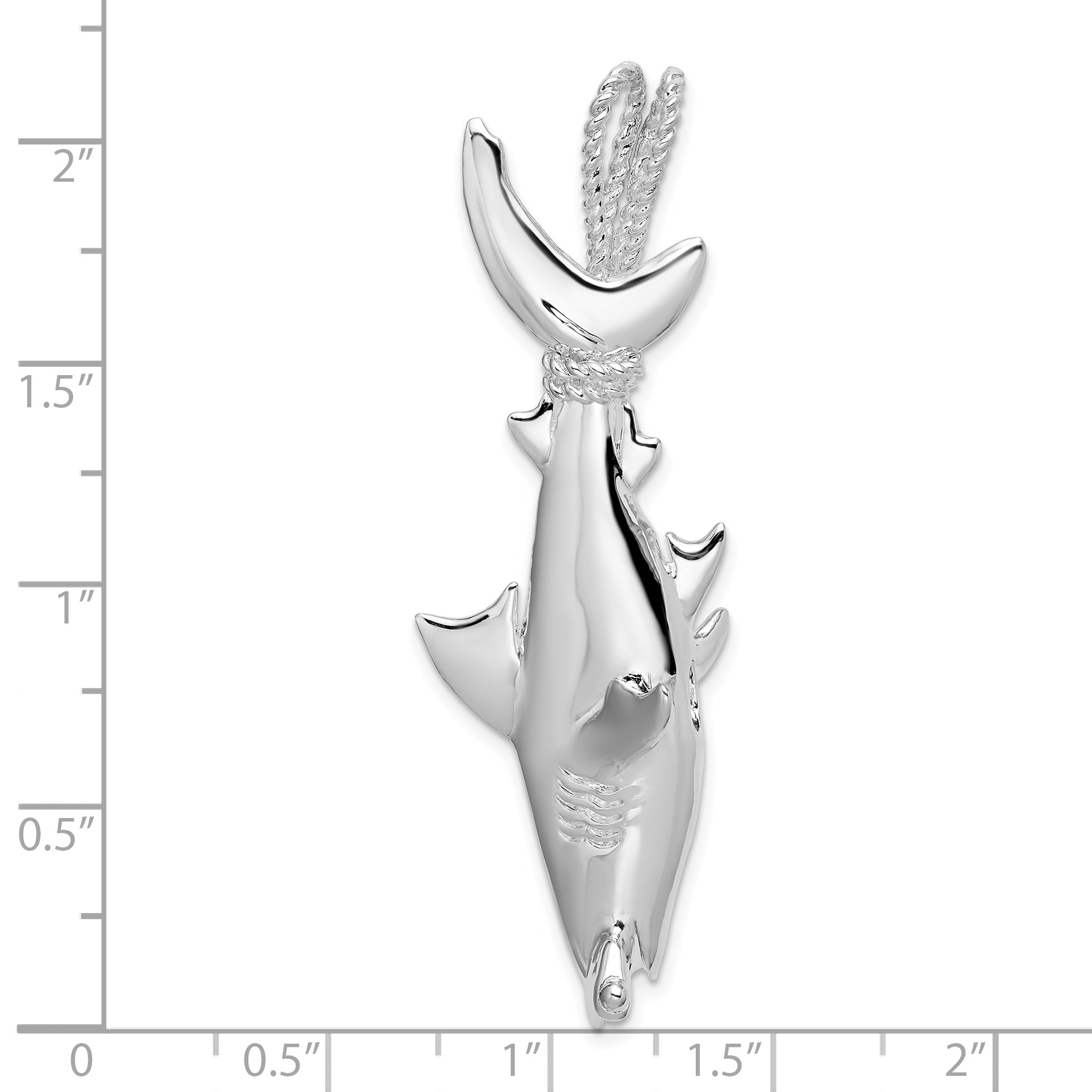 De-Ani Sterling Silver Rhod-plated Polished 3D Hammerhead Shark Pendant