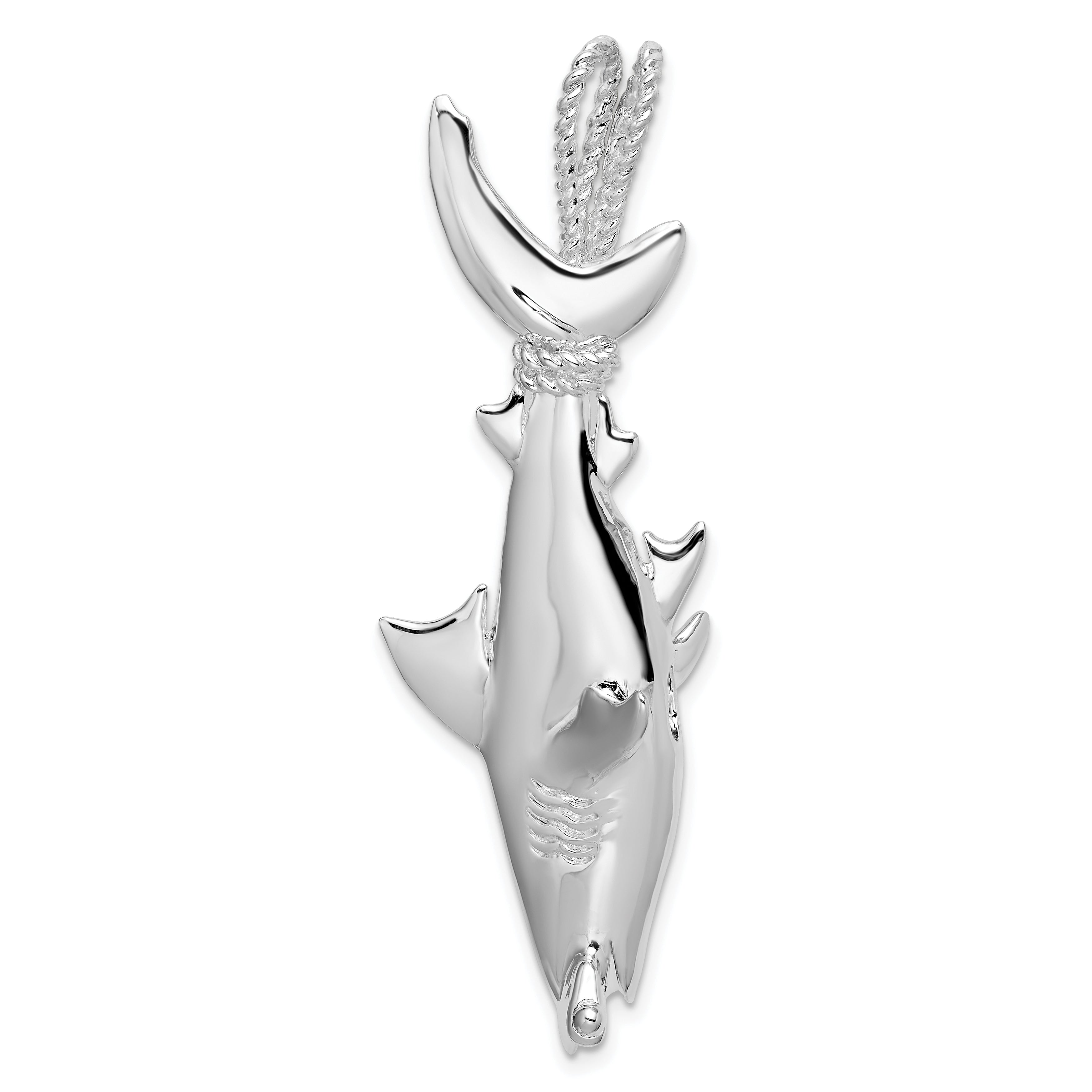 De-Ani Sterling Silver Rhod-plated Polished 3D Hammerhead Shark Pendant