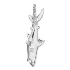 De-Ani Sterling Silver Rhod-plated Polished 3D Shark Hanging from Rope Pendant