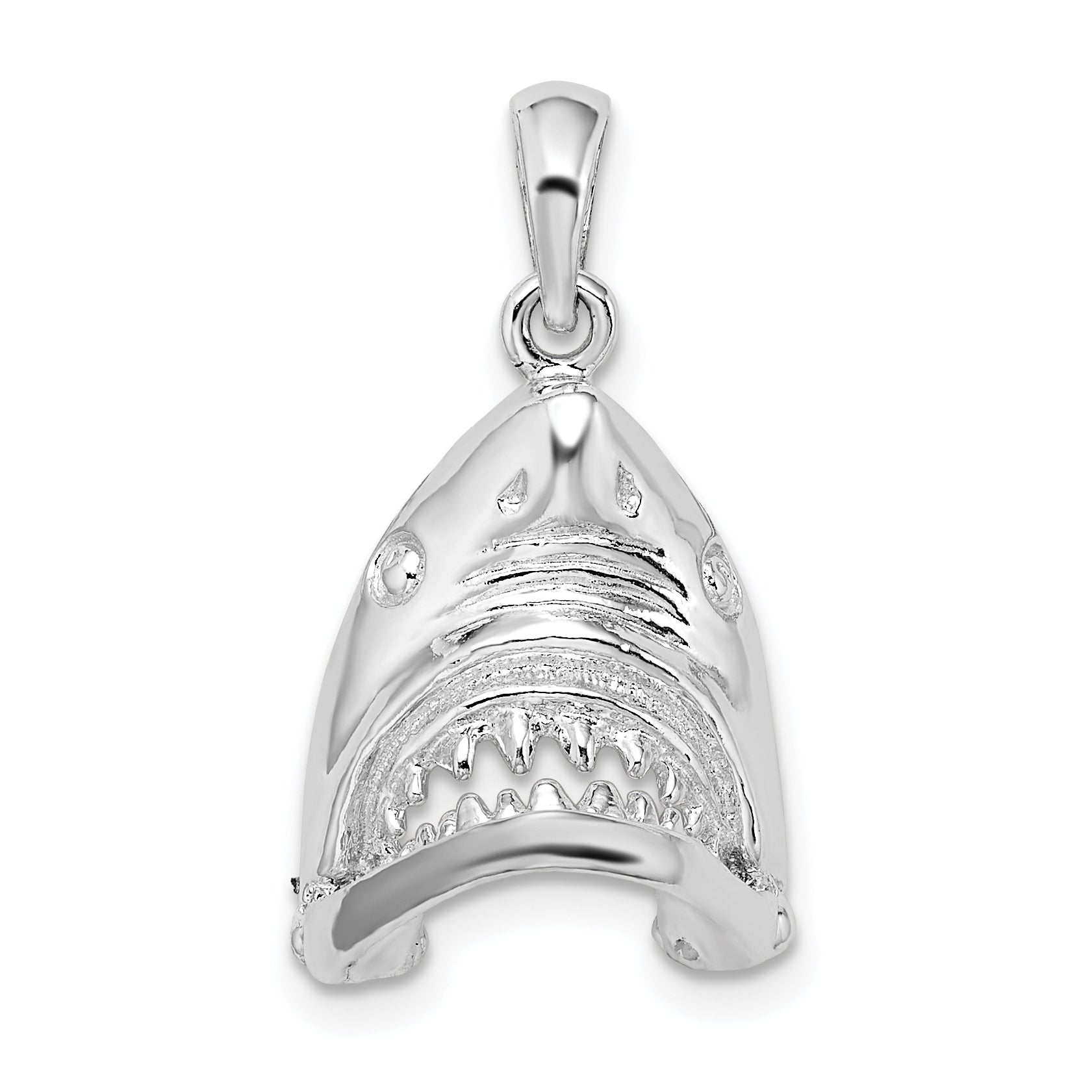 De-Ani Sterling Silver Rhodium-Plated Polished Moveable Shark Head Pendant