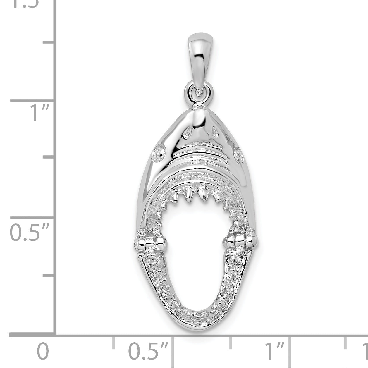 De-Ani Sterling Silver Rhodium-Plated Polished Moveable Shark Head Pendant