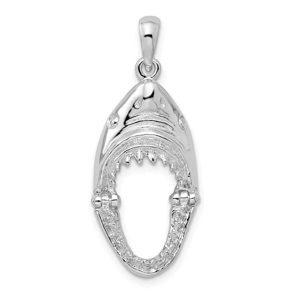 De-Ani Sterling Silver Rhodium-Plated Polished Moveable Shark Head Pendant