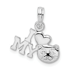 De-Ani Sterling Silver Rhodium-Plated Polished I Heart My Cat Pendant