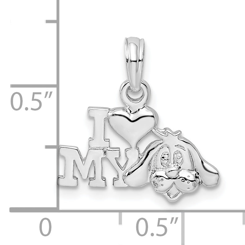 De-Ani Sterling Silver Rhodium-Plated Polished I Heart My Dog Pendant