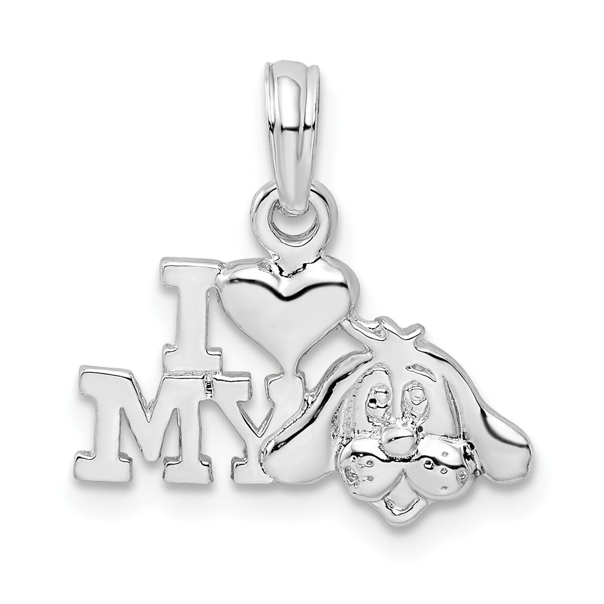 De-Ani Sterling Silver Rhodium-Plated Polished I Heart My Dog Pendant