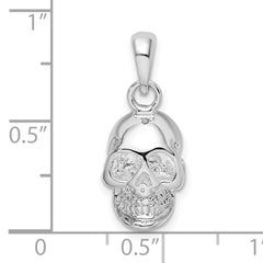 De-Ani Sterling Silver Rhodium-Plated Polished 3D Skull Pendant