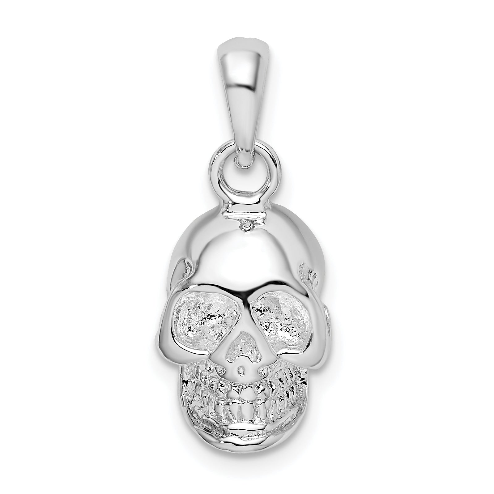 De-Ani Sterling Silver Rhodium-Plated Polished 3D Skull Pendant