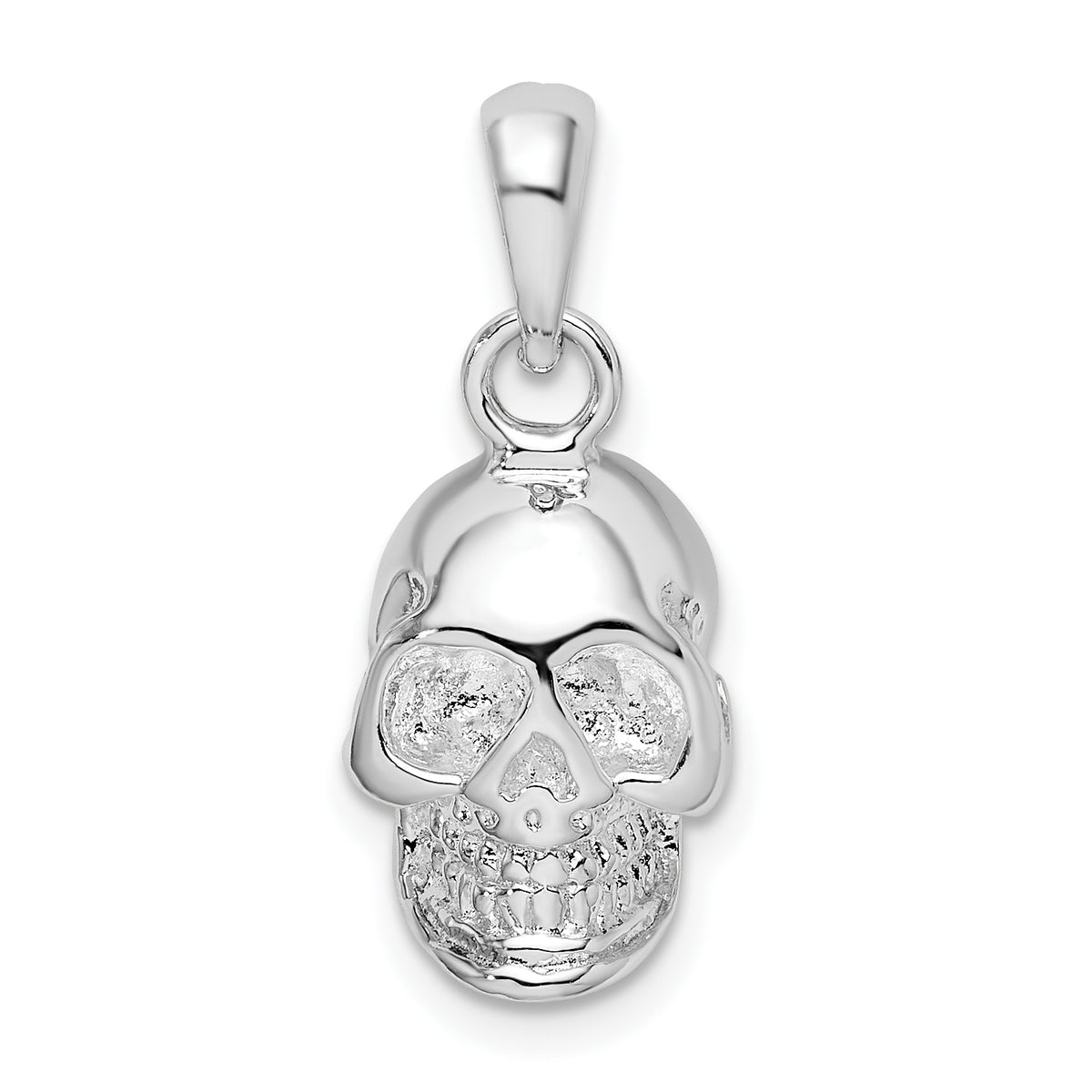 De-Ani Sterling Silver Rhodium-Plated Polished 3D Skull Pendant