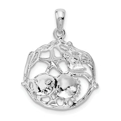 De-Ani Sterling Silver Rhodium-Plated Polished Cut-Out Shell Cluster Pendant