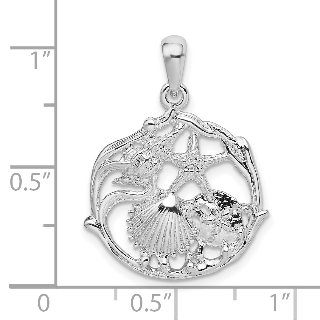 De-Ani Sterling Silver Rhodium-Plated Polished Cut-Out Shell Cluster Pendant