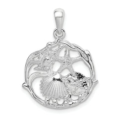 De-Ani Sterling Silver Rhodium-Plated Polished Cut-Out Shell Cluster Pendant