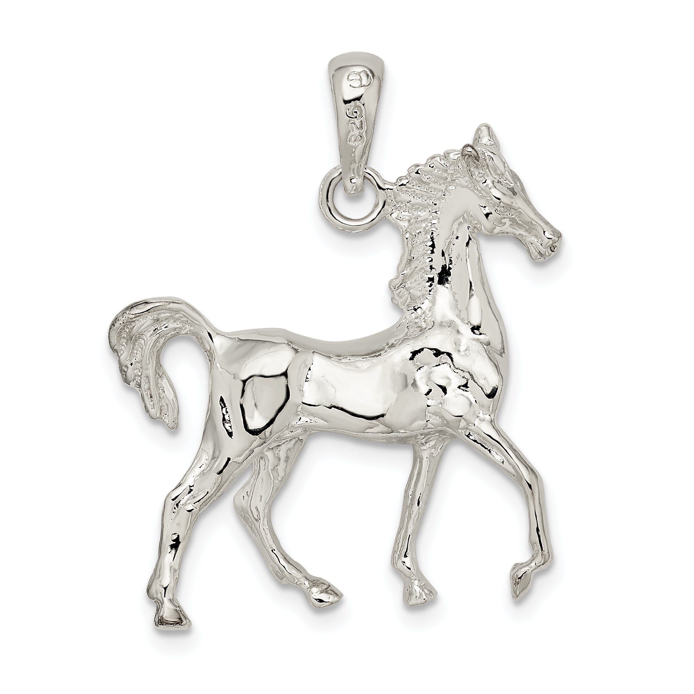 De-Ani Sterling Silver Rhodium-Plated Polished 3D Standing Horse Pendant