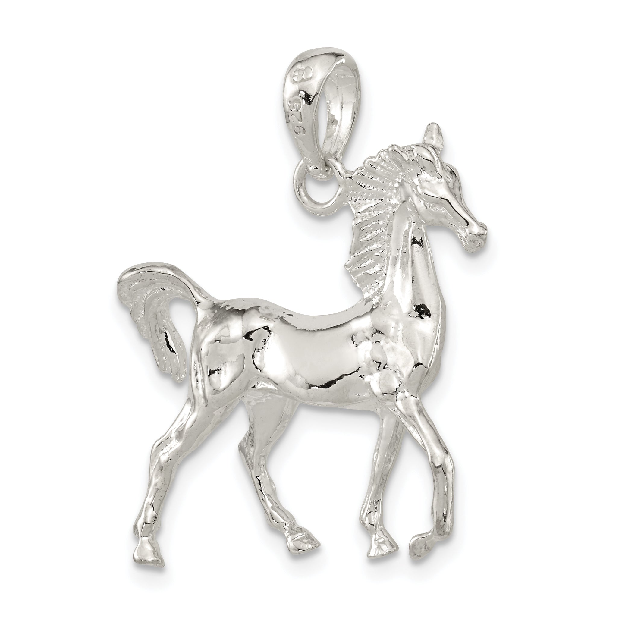 De-Ani Sterling Silver Rhodium-Plated Polished 3D Standing Horse Pendant