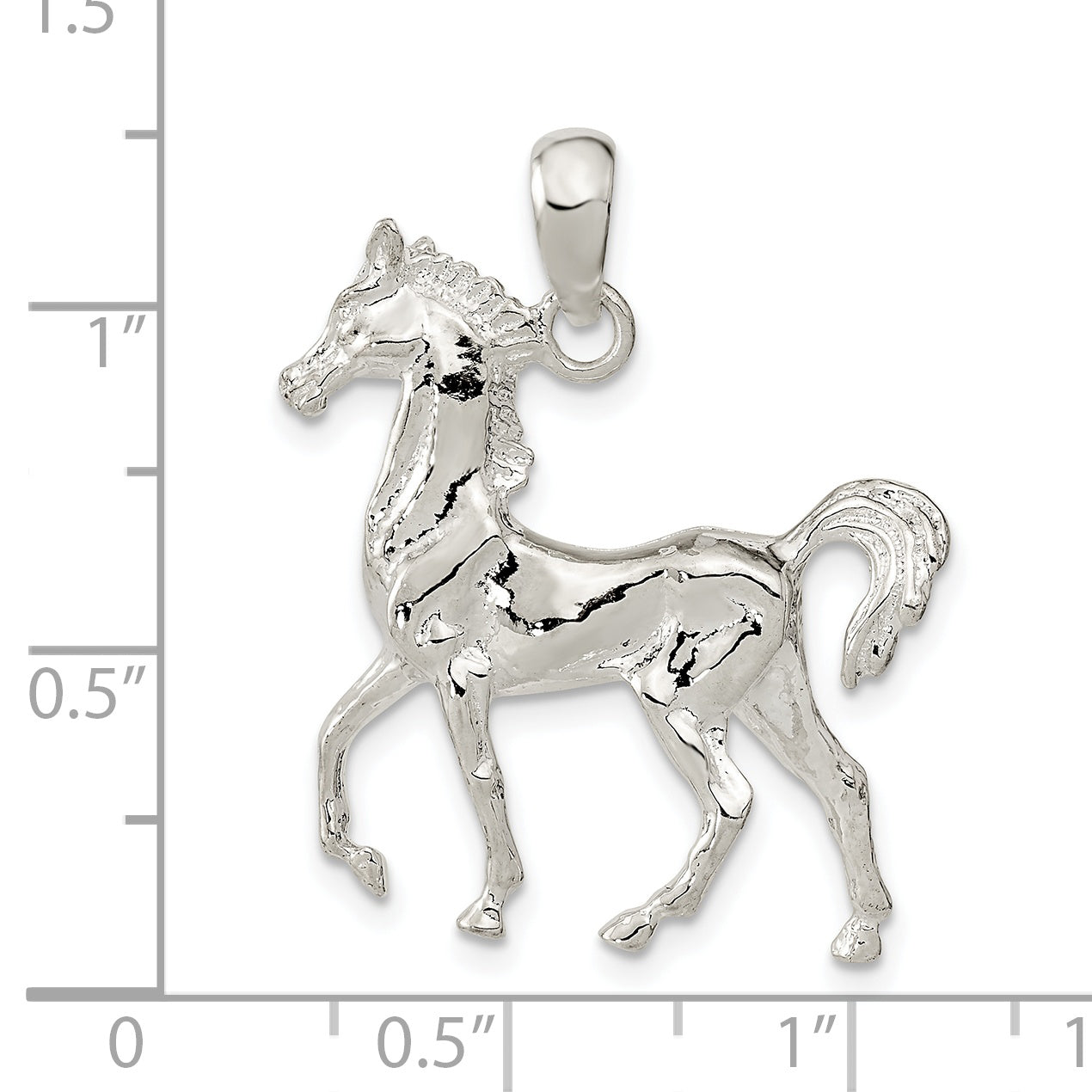 De-Ani Sterling Silver Rhodium-Plated Polished 3D Standing Horse Pendant