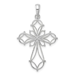 De-Ani Sterling Silver Rhodium-Plated Fancy Cut-Out Rounded Cross Pendant