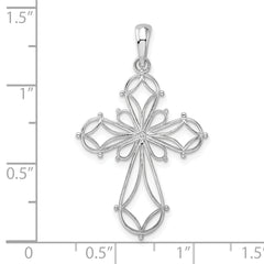 De-Ani Sterling Silver Rhodium-Plated Fancy Cut-Out Rounded Cross Pendant