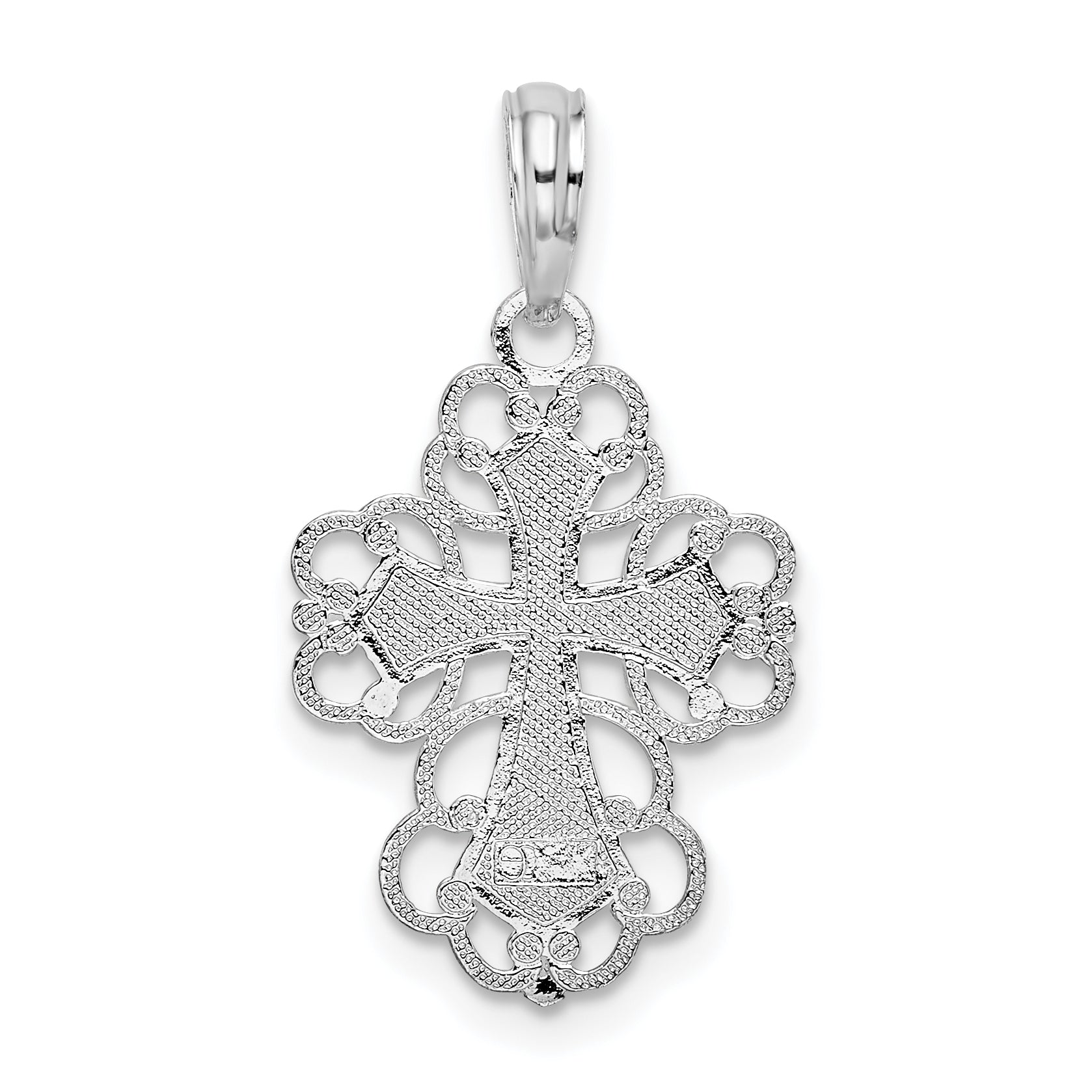 De-Ani Sterling Silver Rhodium-Plated Polished Fancy Lacy Cross Pendant