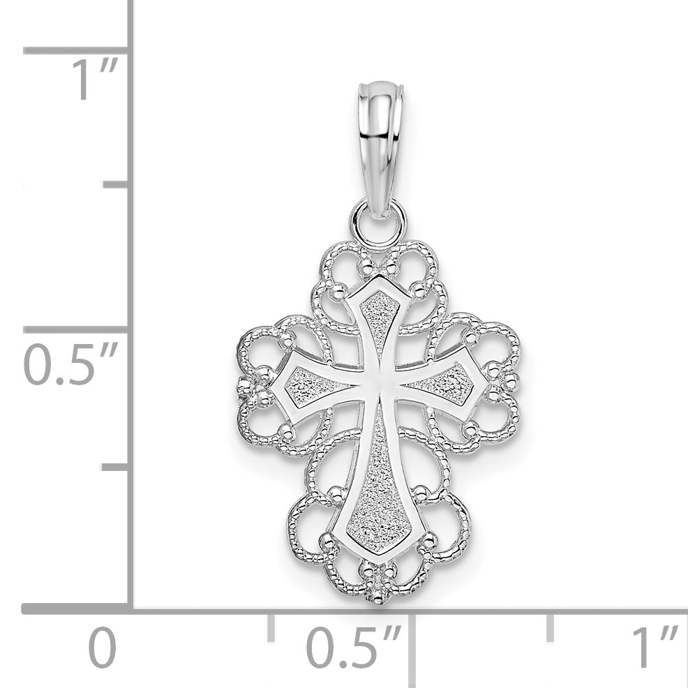 De-Ani Sterling Silver Rhodium-Plated Polished Fancy Lacy Cross Pendant