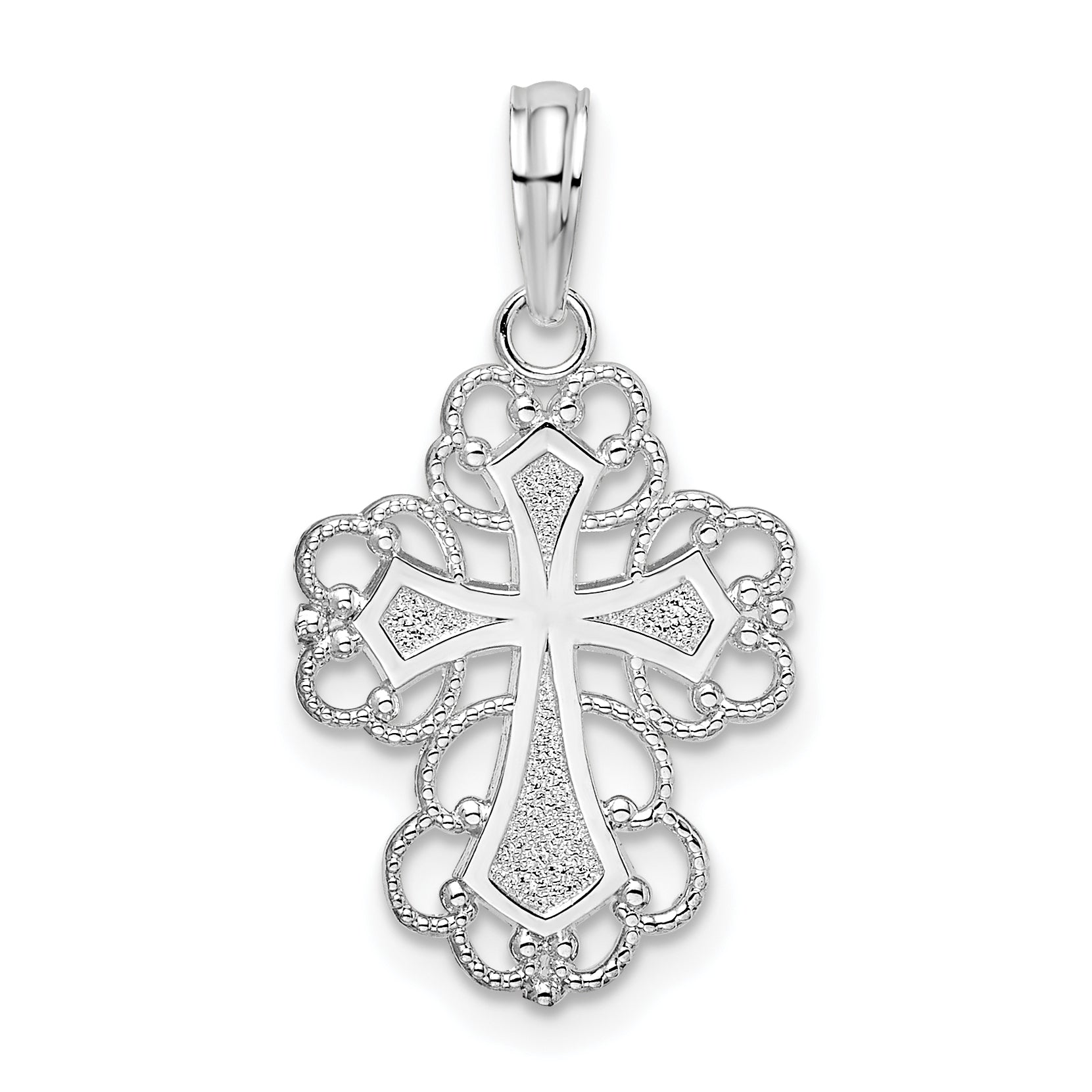 De-Ani Sterling Silver Rhodium-Plated Polished Fancy Lacy Cross Pendant