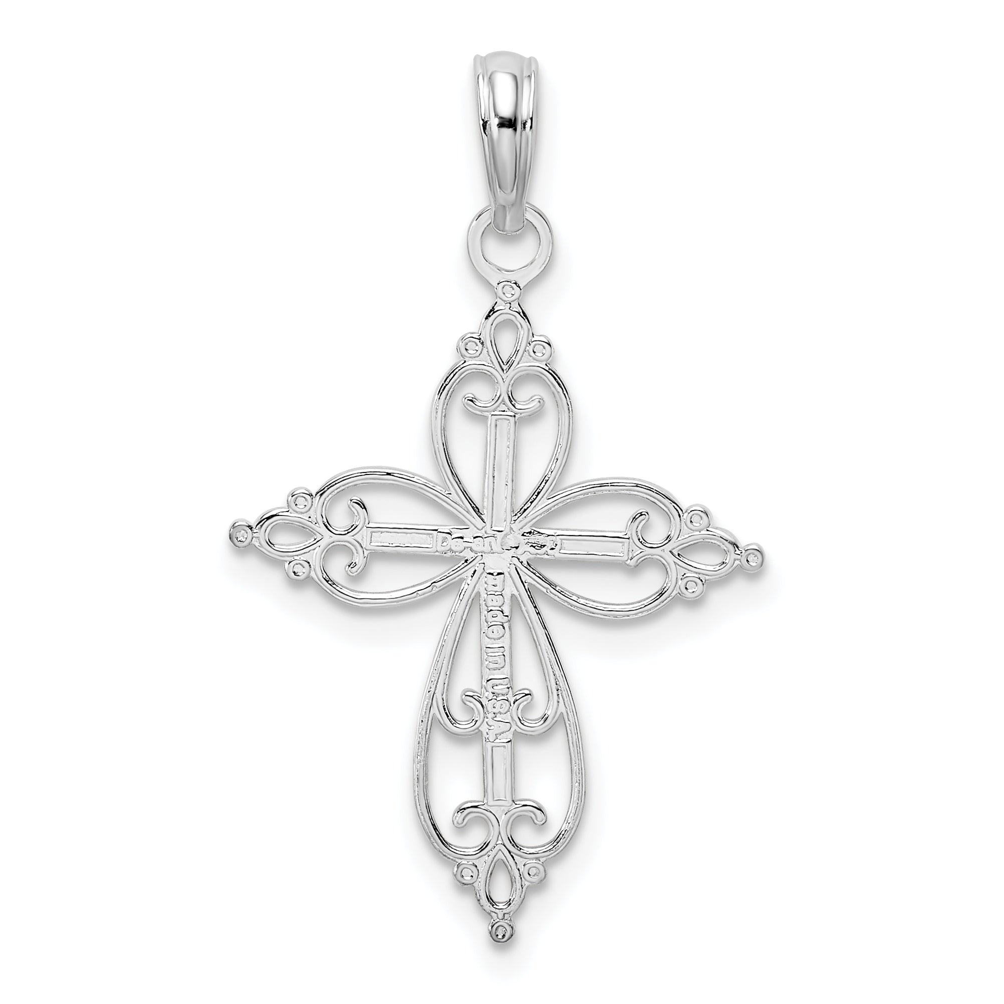 De-Ani Sterling Silver Polished Fancy Filigree with Beaded Center Cross Pendant