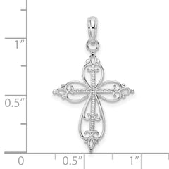 De-Ani Sterling Silver Polished Fancy Filigree with Beaded Center Cross Pendant