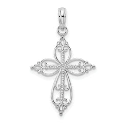 De-Ani Sterling Silver Polished Fancy Filigree with Beaded Center Cross Pendant