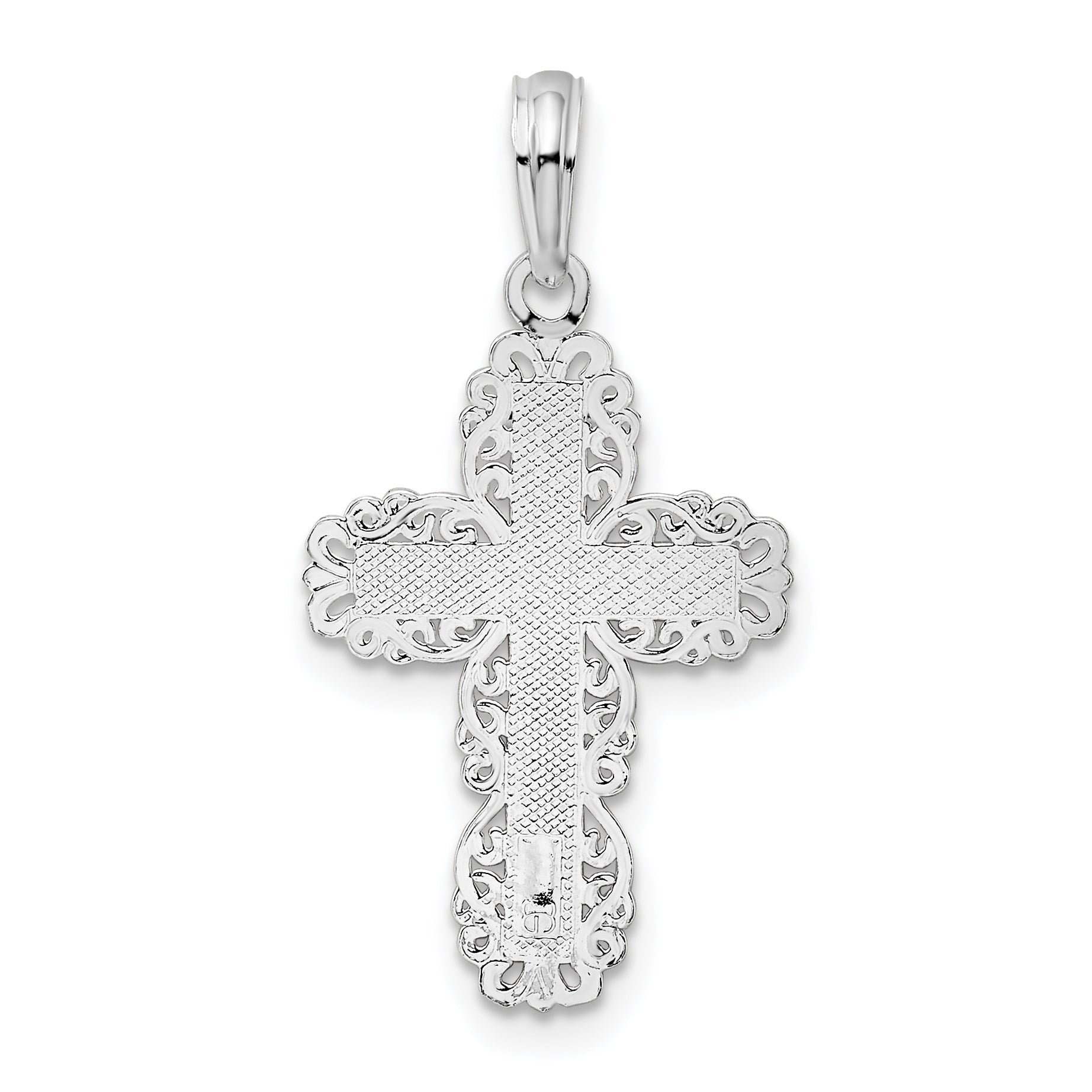 De-Ani Sterling Silver Rhodium-Plated Polished Lace Border Latin Cross Pendant