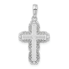 De-Ani Sterling Silver Rhodium-Plated Polished Lace Border Latin Cross Pendant