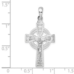 De-Ani Sterling Silver Rhodium-Plated Polished Cut-Out Celtic Crucifix Pendant