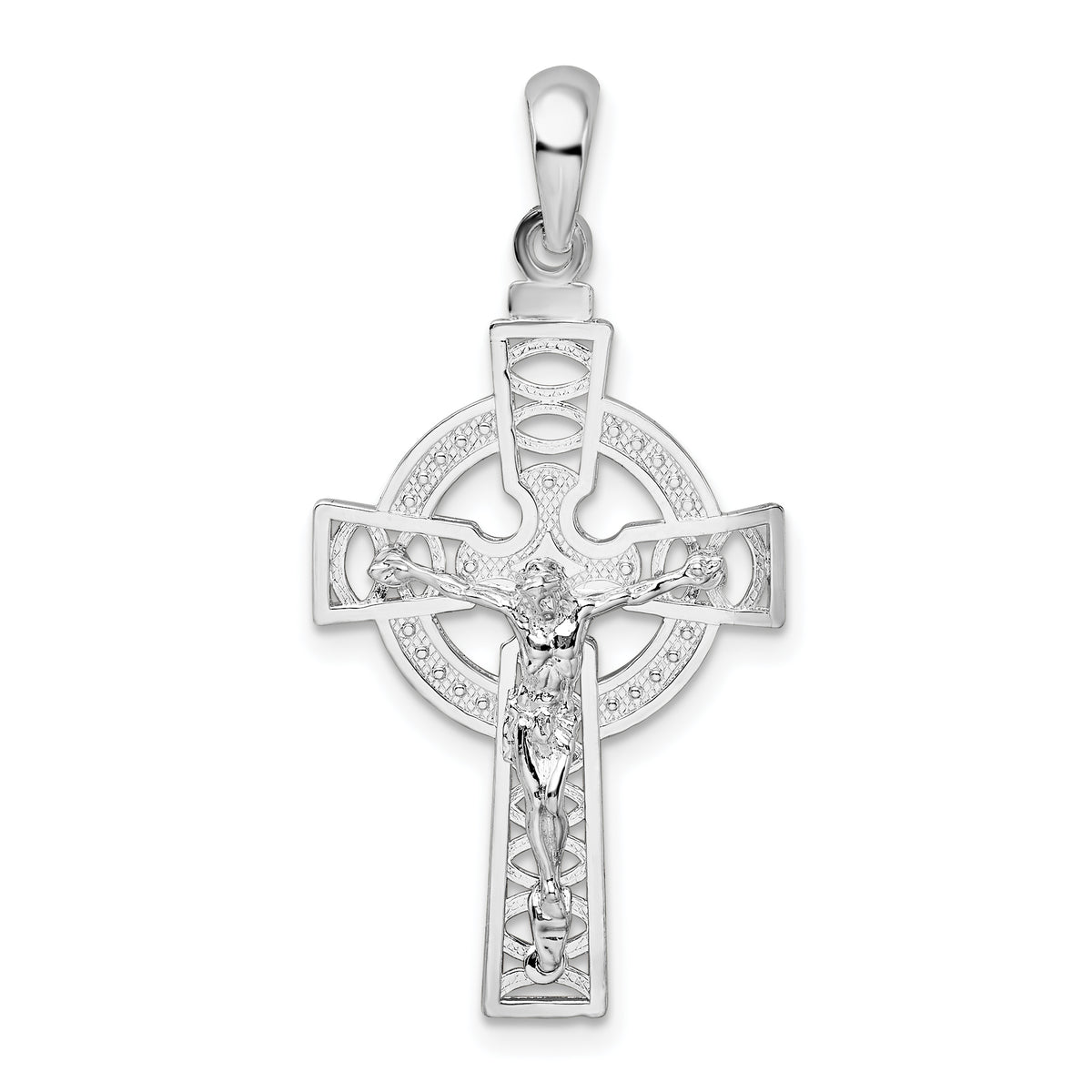 De-Ani Sterling Silver Rhodium-Plated Polished Cut-Out Celtic Crucifix Pendant