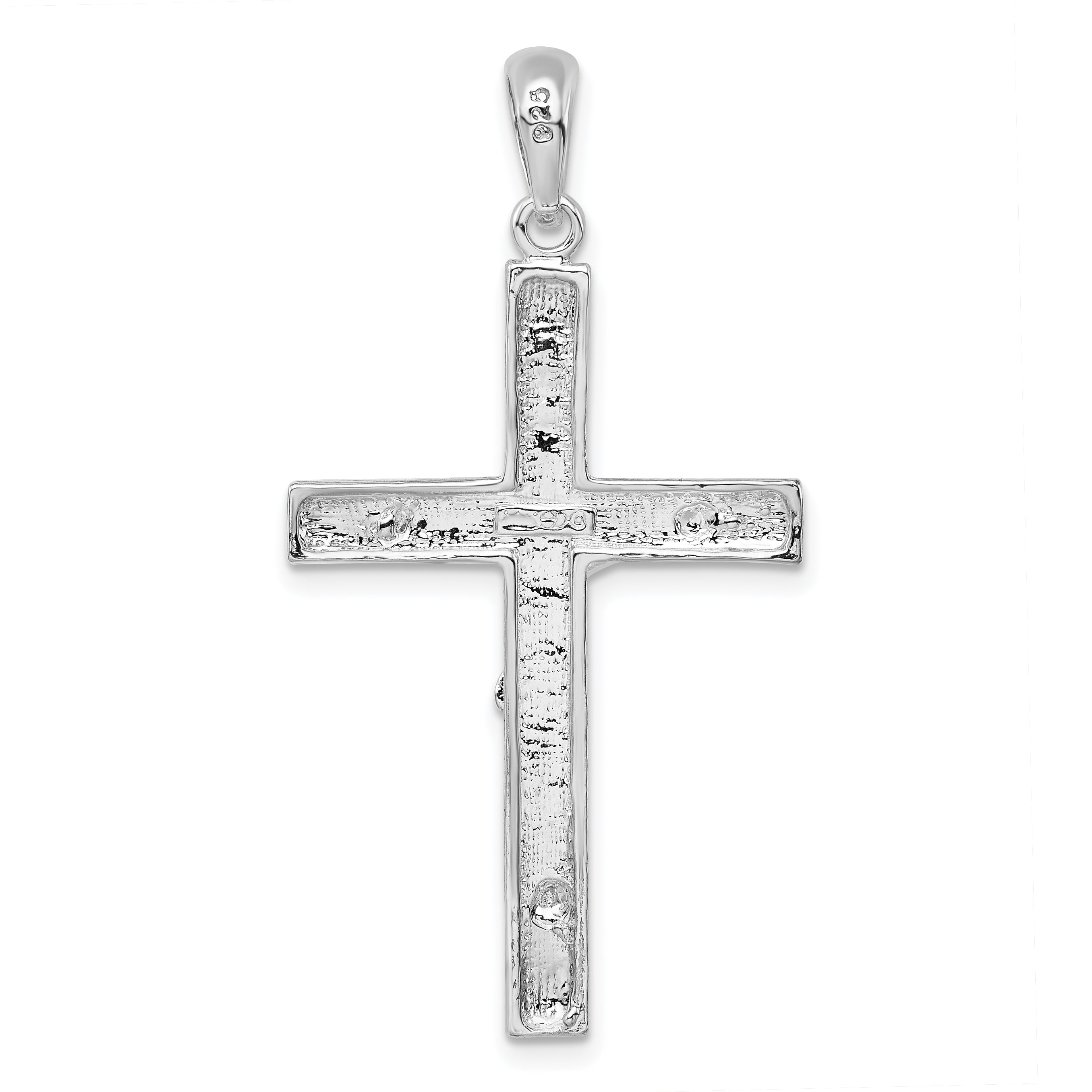 De-Ani Sterling Silver Rhodium-Plated Polished Textured Latin Crucifix Pendant