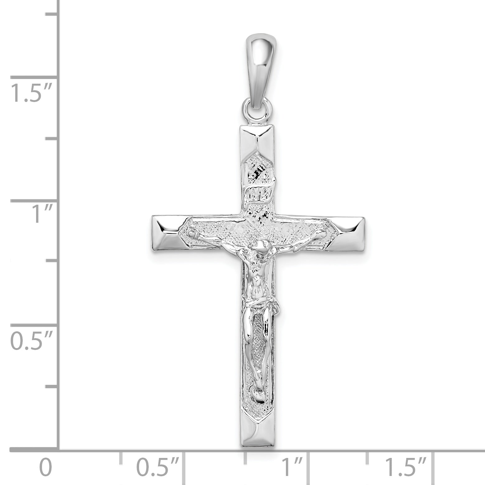 De-Ani Sterling Silver Rhodium-Plated Polished Textured Latin Crucifix Pendant