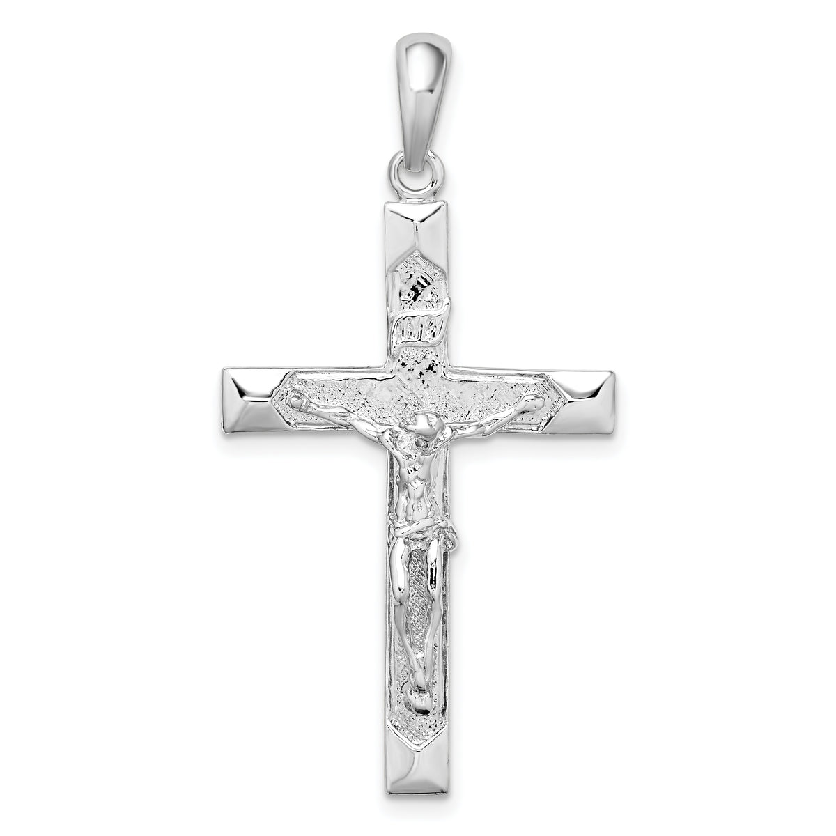 De-Ani Sterling Silver Rhodium-Plated Polished Textured Latin Crucifix Pendant