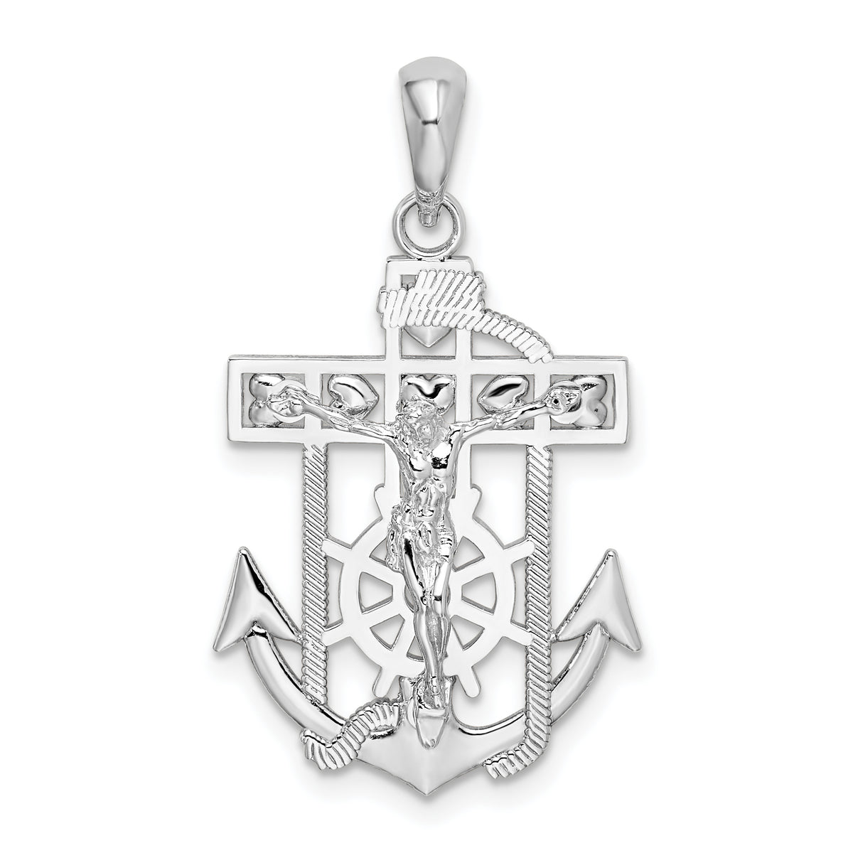 De-Ani Sterling Silver Rhodium-Plated Polished Mariners Crucifix Pendant