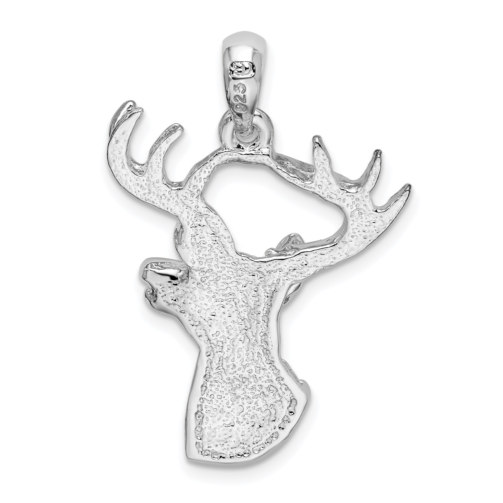 De-Ani Sterling Silver Rhodium-Plated 6-point Buck Deer Head Profile Pendant