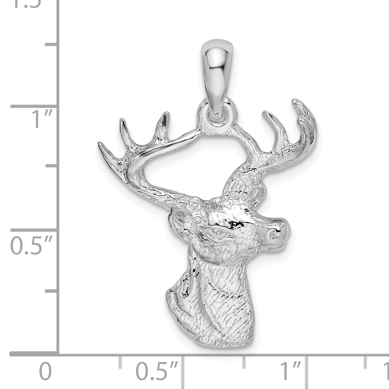 De-Ani Sterling Silver Rhodium-Plated 6-point Buck Deer Head Profile Pendant