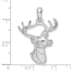 De-Ani Sterling Silver Rhodium-Plated 6-point Buck Deer Head Profile Pendant