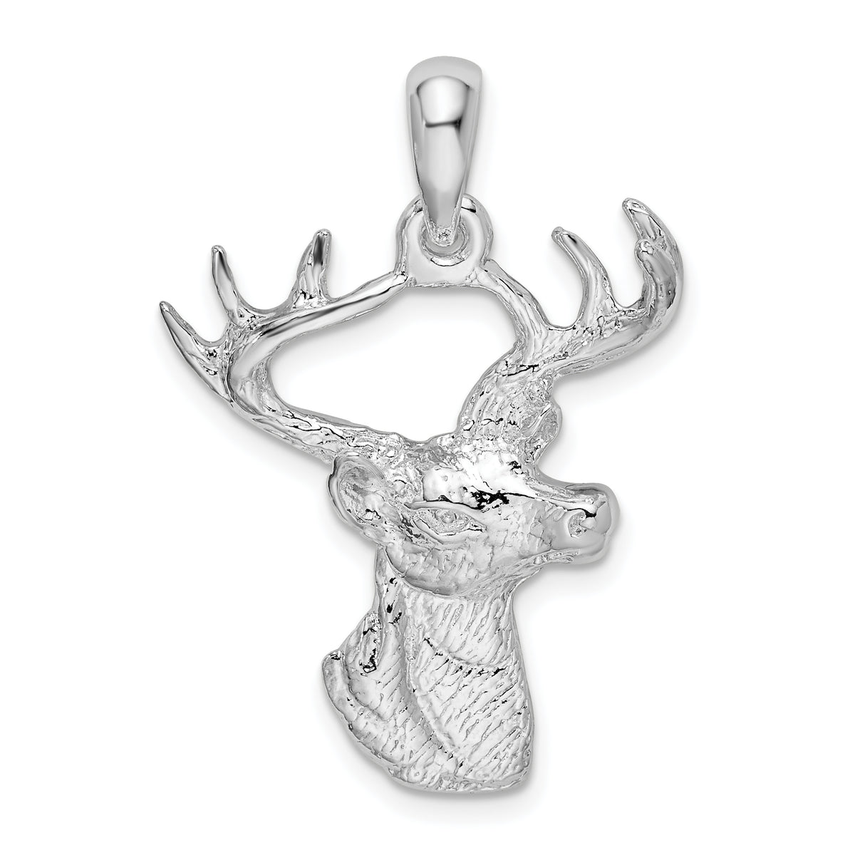 De-Ani Sterling Silver Rhodium-Plated 6-point Buck Deer Head Profile Pendant