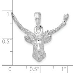 De-Ani Sterling Silver Rhodium-Plated Polished 8-point Buck Deer Head Pendant