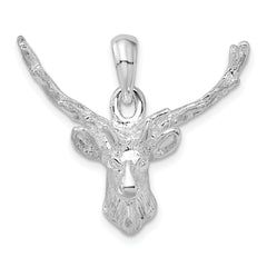 De-Ani Sterling Silver Rhodium-Plated Polished 8-point Buck Deer Head Pendant