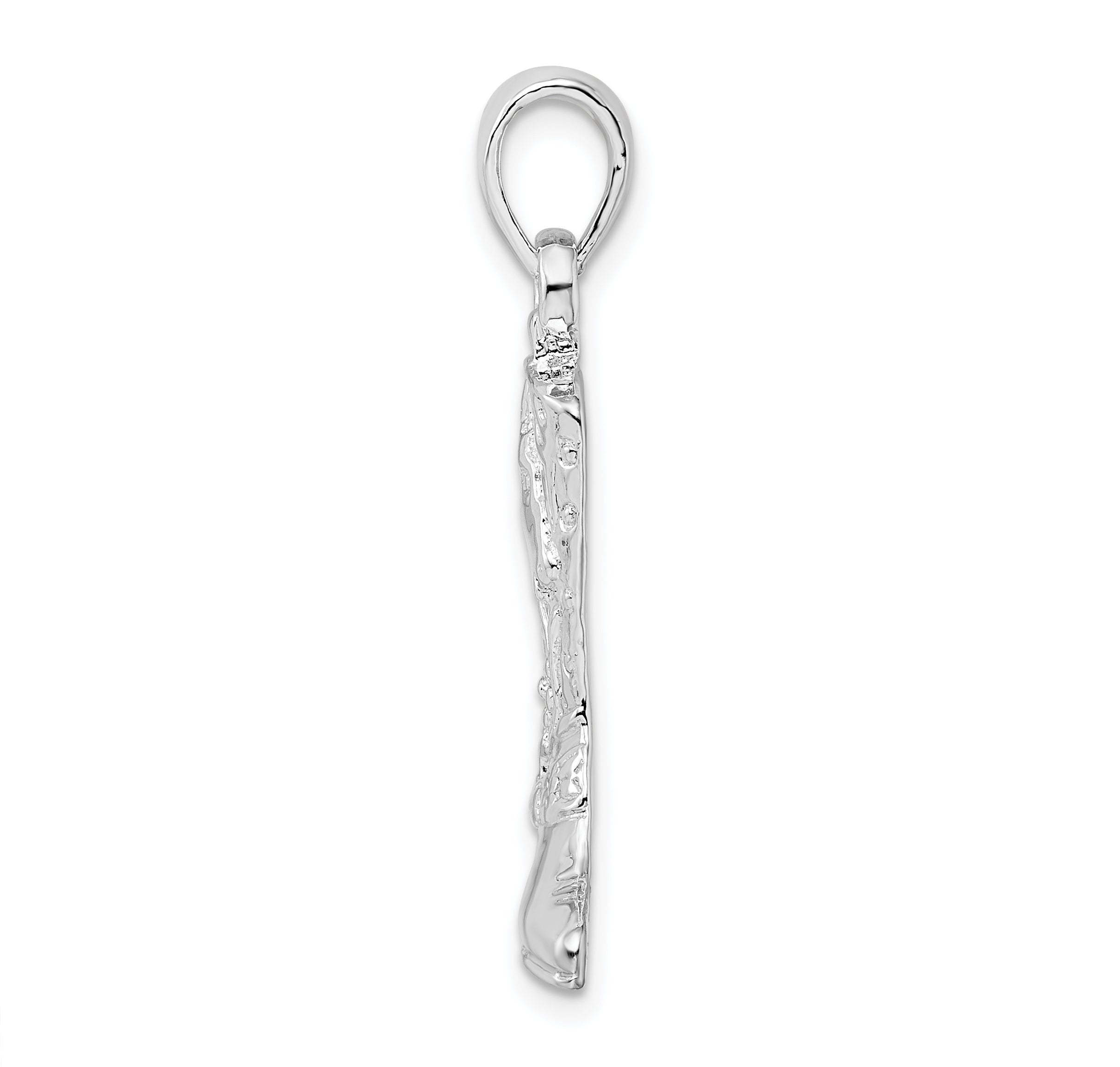 De-Ani Sterling Silver Rhodium-Plated Polished 3D Cowboy Boot with Spur Pendant