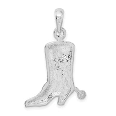 De-Ani Sterling Silver Rhodium-Plated Polished 3D Cowboy Boot with Spur Pendant