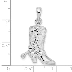 De-Ani Sterling Silver Rhodium-Plated Polished 3D Cowboy Boot with Spur Pendant