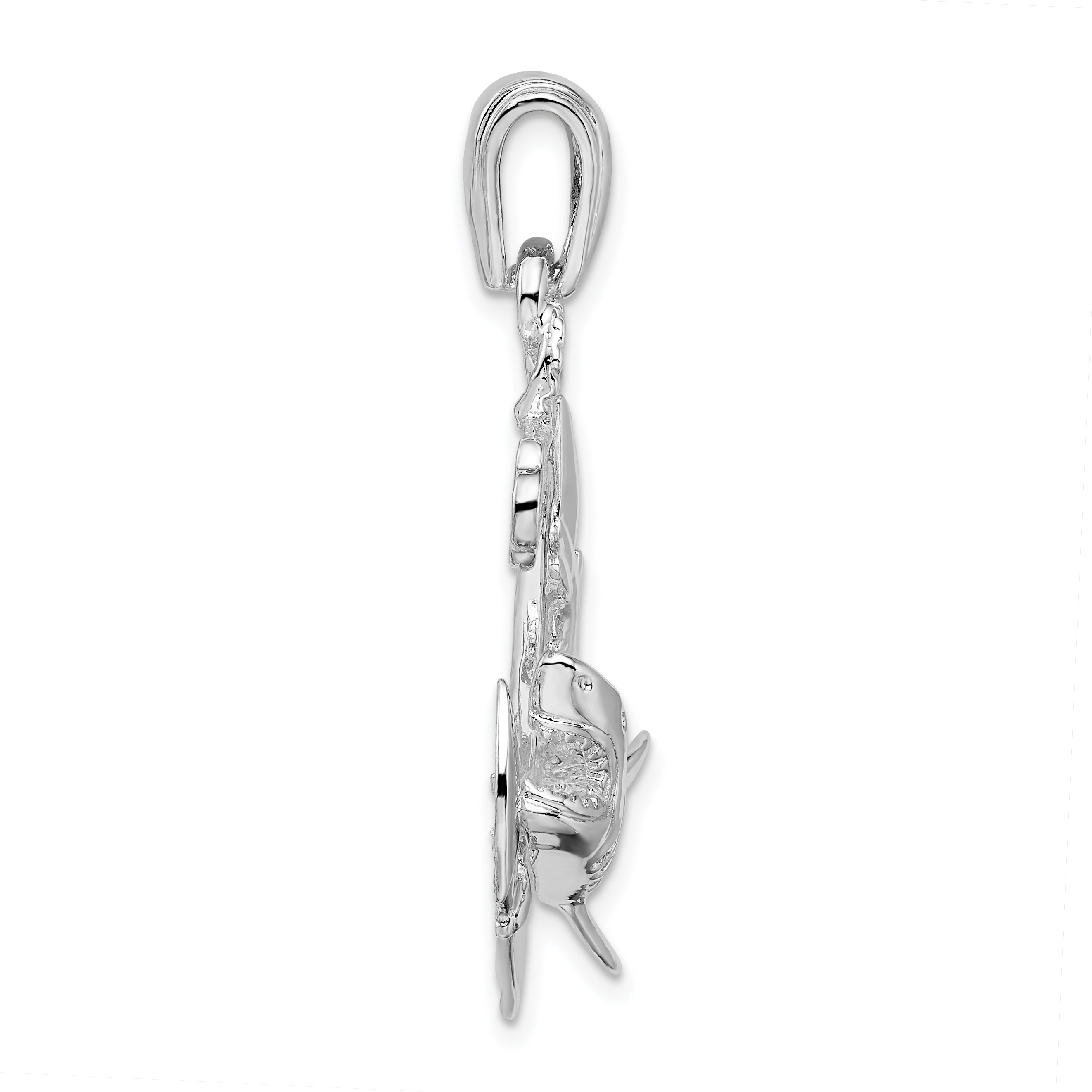 De-Ani Sterling Silver Rhodium-Plated Polished Anchor with Shark Pendant