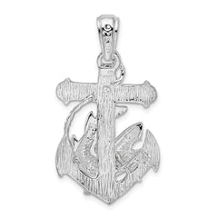 De-Ani Sterling Silver Rhodium-Plated Polished Anchor with Shark Pendant